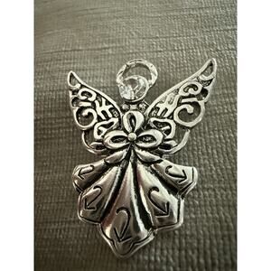 Vintage Brooch Pin Angel Christmas Silver Tone Holiday Rhinestone Jewelry